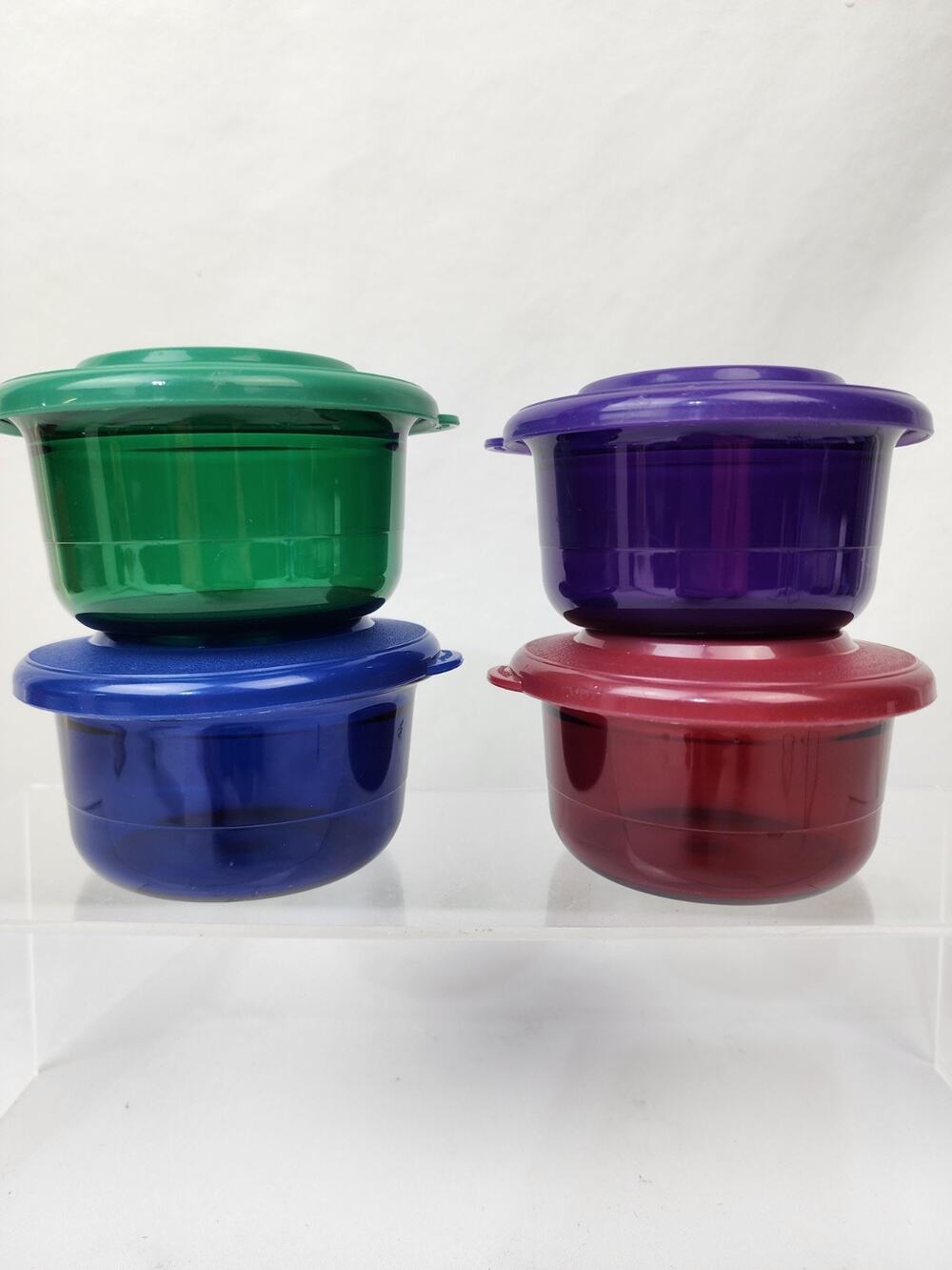 4 Tupperware Preludio Acrylic Red Green Purple Blue 1 Cup Containers #1970 EUC
